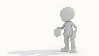 Stylized 3D figure holding a small bucket. Represents tasks, utility, simplicity, or abstract human form. Clean and functional.

