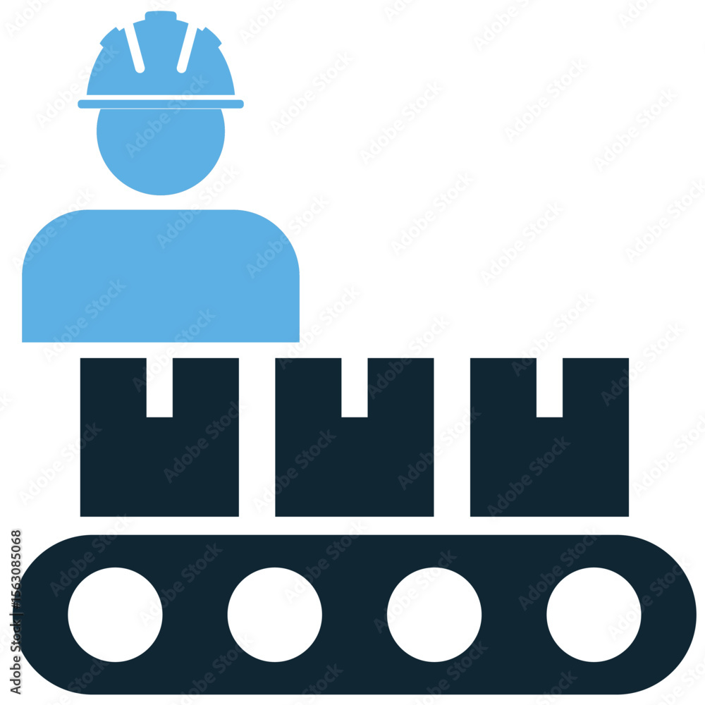 Poster assembly line icon vector, depicting sequential manufacturing and efficient production flows. essent