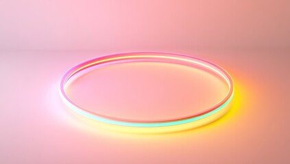 Obraz premium Neon circle frame on a soft pastel background