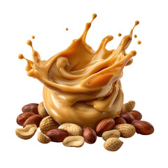 A splash of peanut butter with peanuts isolated on transparent background