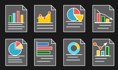 Set of icons data and graph for business