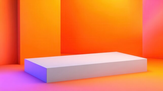 A vibrant, minimalist display platform set against a colorful gradient backdrop for presentations