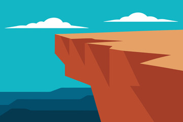 Flat design illustration of a dramatic cliff edge overlooking the ocean with clouds