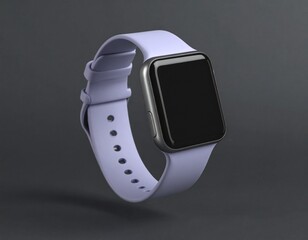 Floating Smartwatch Mockup with Purple Band on Dark Background