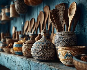 Textured Ceramic Serveware Artfully Arranged in Minimalist Still Life – Tactile Visual for Sustainable Lifestyle and Eco-Wellness Branding