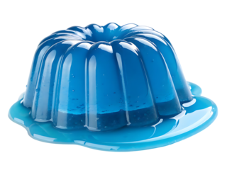Shiny blue gelatin dessert mold on transparent background