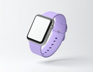 Floating Smartwatch Mockup with Purple Band on Dark Background