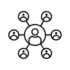 Professional network concept. People networking illustration shows central person connected to six others. This networking image is ideal for business presentations, social media posts.
