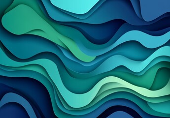 Abstract layered wavy shapes, teal and blue background, digital art
