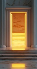 Ancient temple doorway, glowing stairs