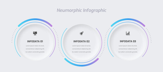 Business neumorphic infographic presentation with gradient color circle label 3 option and icon