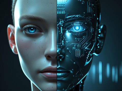 AI Technology Concept with Face Split