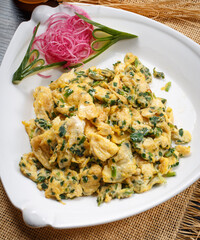 Delicious scrambled eggs with chives