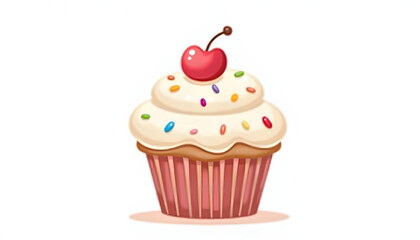 Sweet cupcake with cherry on top. Represents dessert, celebration, or indulgent treats. Delicious and appealing.

