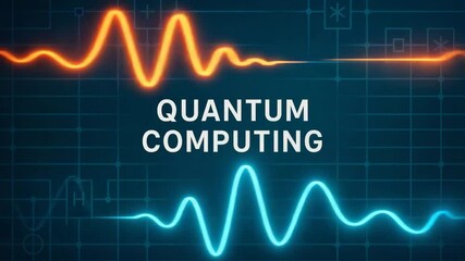 A visually striking representation of quantum computing technology featuring vibrant waveforms in orange and blue hues on a digital background, illustrating complex data processing - Powered by Adobe