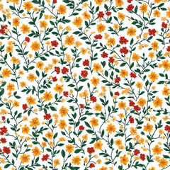 A floral pattern with yellow and red flowers