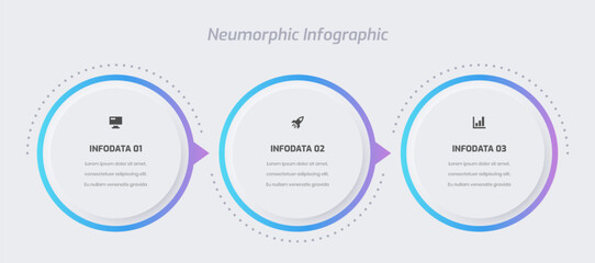 Business neumorphic infographic presentation with gradient color circle label 3 option and icon