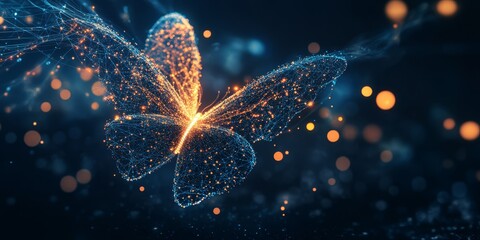 Abstract digital butterfly in dark night bokeh background