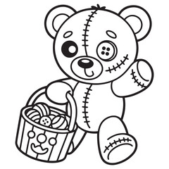 Kawaii Halloween Teddy Bear Holding Candy Bucket Coloring Page