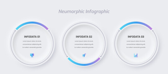 Business neumorphic infographic presentation with gradient color circle label 3 option and icon