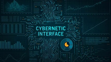 A futuristic cybernetic interface design featuring intricate circuit patterns, graphs, and data visuals. Ideal for technology themes, digital innovation, and cyber aesthetics. - Powered by Adobe