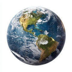 Realistic earth globe showing north and south america isolated on white background