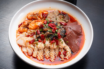 Assorted seafood blood soup
