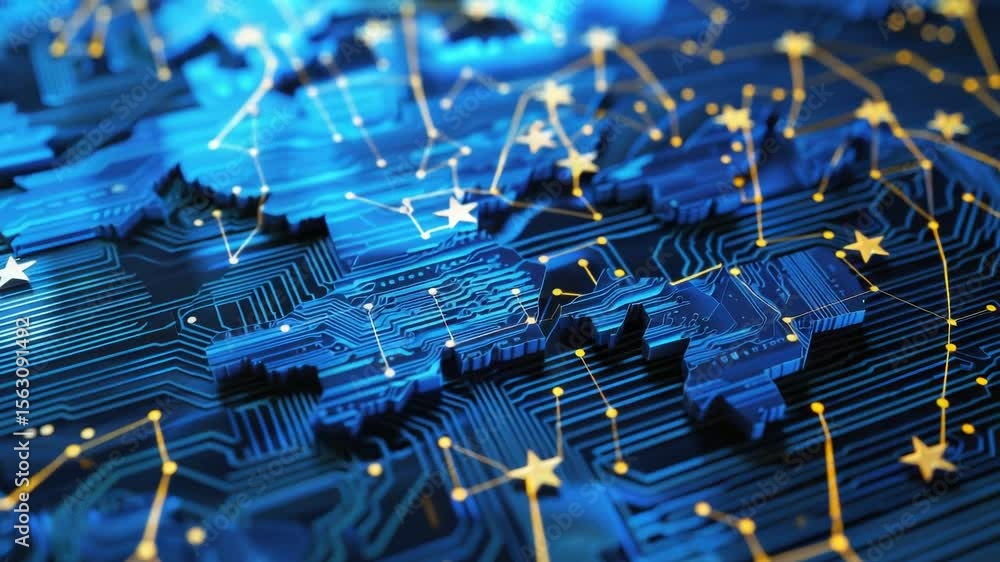 Poster a close-up view of a circuit board featuring stars