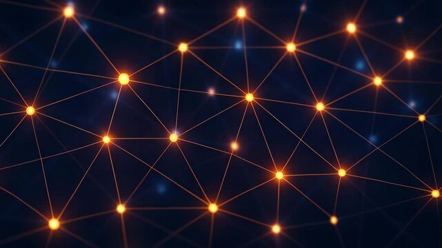 An abstract representation of a digital network with glowing nodes and connected lines, symbolizing communication, data transfer, and the interconnectedness of technology.