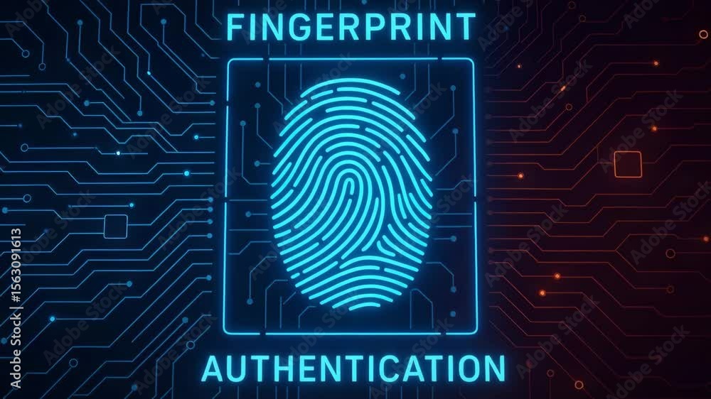 Aufkleber futuristic concept of fingerprint authentication on a digital background, symbolizing security and m