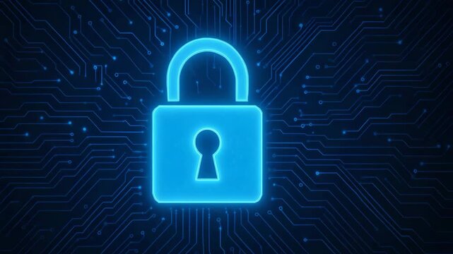 A digital padlock symbolizing online security, set against a backdrop of intricate circuit patterns