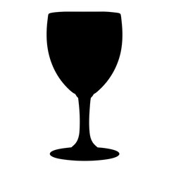 Silhouette of a wine glass, a dark form against a white background
