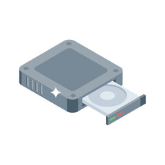 An isometric style icon of cd rom drive is ready for use