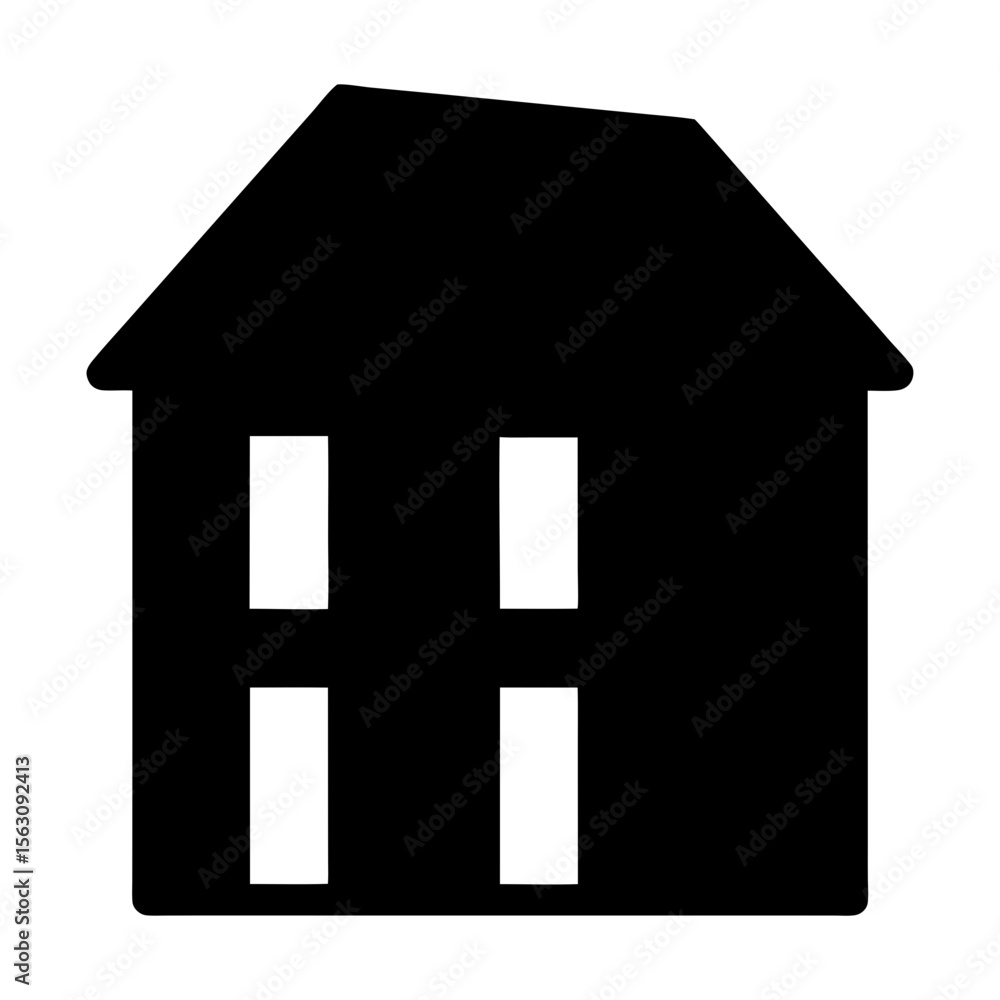 Poster silhouette of a simple two story house with four rectangular windows