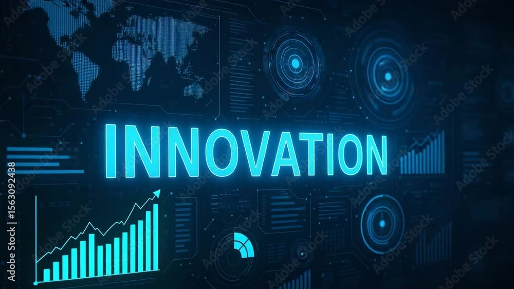 Aufkleber a captivating visual representation of innovation featuring glowing blue elements, graphs, and maps 