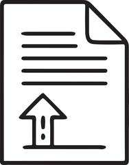Upload Document Icon, Black Flat Style, Upward Arrow with File Symbol, File Transfer or Sharing Design