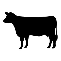 Black silhouette of a cow standing on a white background design