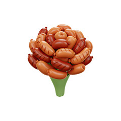 Creative bouquet made of sausages shaped like a flower, playful food concept