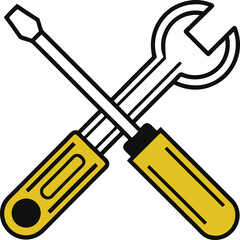 Wrench and screwdriver crossed icon in outline style, vector line art