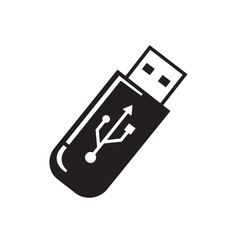 Black and white icon illustration of a usb flash drive perfect for design assets and ornament set