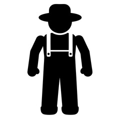 Black silhouette illustration of a farmer wearing overalls and a hat