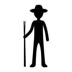 Silhouette of a person with a hat and walking stick illustration