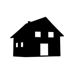 Monochrome silhouette illustration of a simple two story house with windows