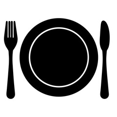 A black and white image of a place setting with utensils