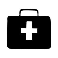 Graphic representation of a simple black first aid kit with handle
