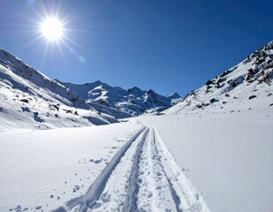Snowy Mountain Valley Path Winter Landscape