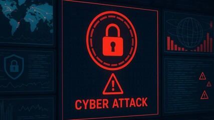 A visually striking depiction of a cyber attack alert, featuring a padlock and warning signs, symbolizing the critical need for cybersecurity in today's digital landscape. - Powered by Adobe