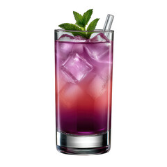 Colorful cocktail with ice and mint garnish isolated on transparent background