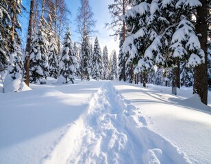 Snowy Step in a Deep Winter Forest