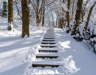 Snowy Step in a Deep Winter Forest